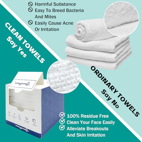 50-Count Clean Towels Disposable Face Towel Biodegradable Standard Size Dry Thick Soft Clean Facial Towels for Sensitive Skin, Makeup Removing, Cleansing, Nursing, Travel