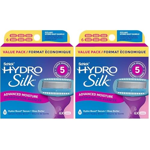 Schick Hydro Silk Moisture Razor Blade Refills,| 5-Blade Moisturizing Razors for Women | Womens Moisturizing Razor Refills,6 Count (Pack of 2)