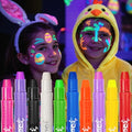 10 Glow in the Dark Face Paint Sticks under UV Light, Kids Easter Basket Stuffers, Washable Neon Body Paint Crayons, Mess-Free Black Light Paint for Glow Party Supplies Makeup Trendy Gifts