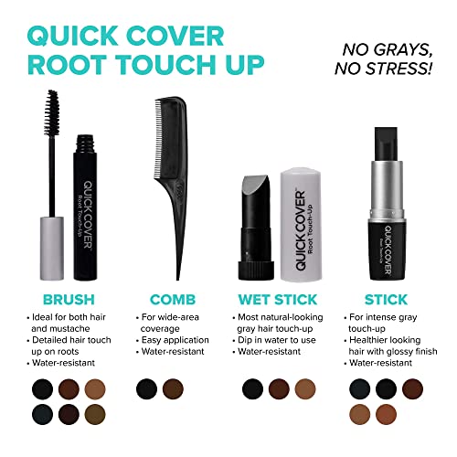 RED by Kiss Quick Cover Gray Hair Touch Up, Moisturize and Shine, Brush Type & Stick Type Set (Black)