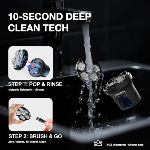 PRITECH Head Shaver for Bald Men - Effortless 6D Floating Shave,Electric Head Shavers for Men & Bald Head Shavers,Waterproof Cordless Razor for Smooth Scalp,Face & Perfect Beard,2-Speed,80Min Runtime