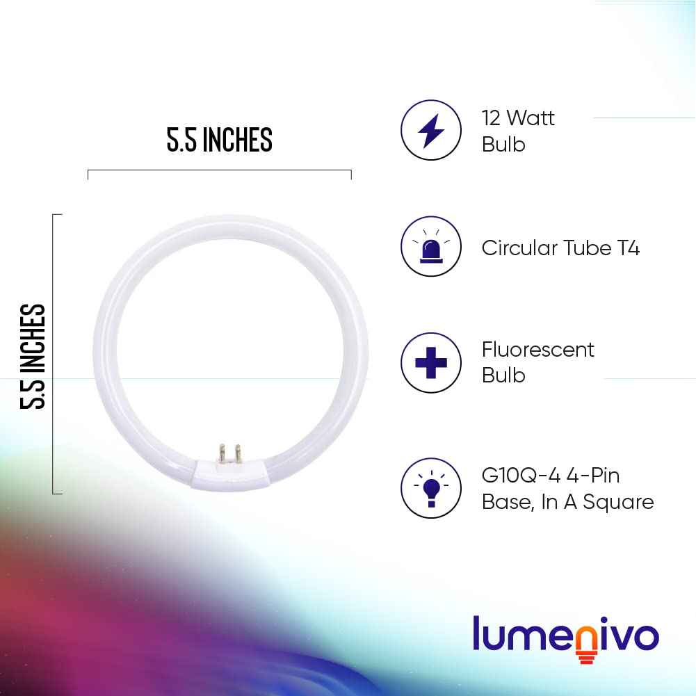 lumenivo 5.5 Inch Outside Diameter, T4 12W 6400K Circular Fluorescent Bulb, Replacement for Conair Round Makeup Mirror - 2 Pack
