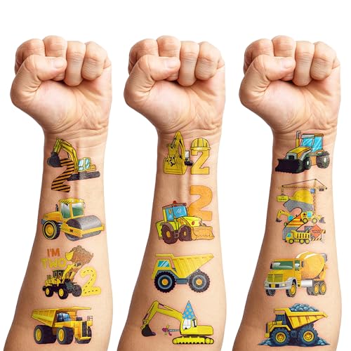 100 PCS Construction Temporary Tattoos for 2 Year Old Birthday Party