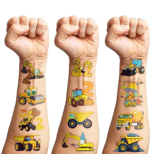 100 PCS Construction Temporary Tattoos for 2 Year Old Birthday Party
