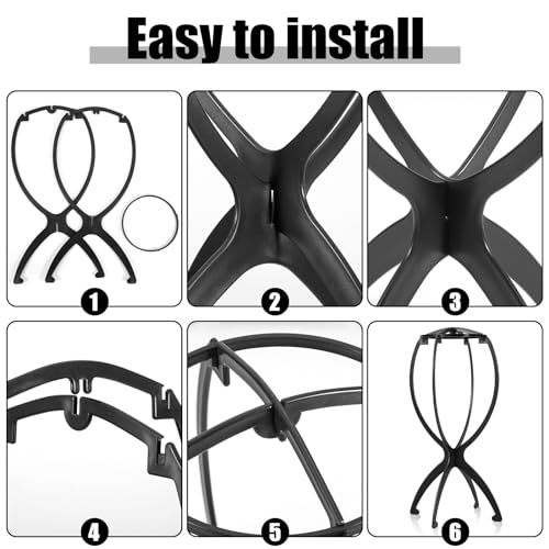 Obeoby Portable Wig Stand Set - Black 2 Pack, Foldable & Lightweight for Wigs, Travel & Salon Use