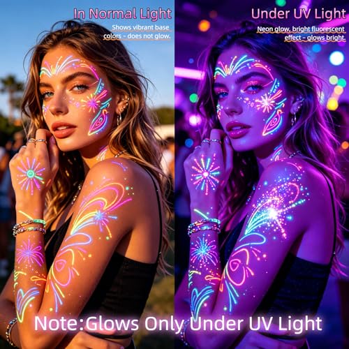 UV Neon Face Paint Markers - 6 Dual-Ended Pens, 12 Colors