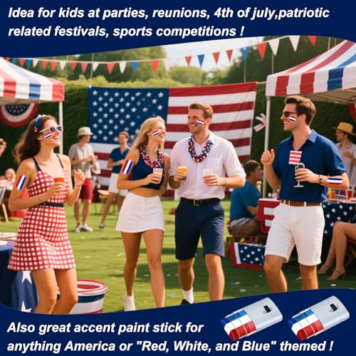 4pcs Red White and Blue Face Paint Stick, Long Lasting Patriotic Body Painting Baseball Eye Black America USA Flag Makeup Stick 4th of July Accessories for Kids Women Men Sports Party Independence Day