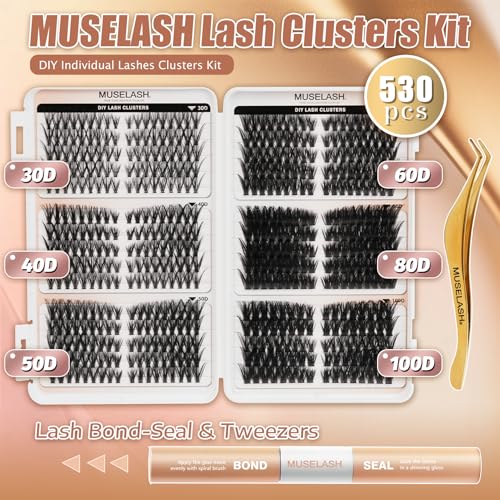 MUSELASH Lash Clusters Kit - 530pcs 8-16mm Wispy Extensions