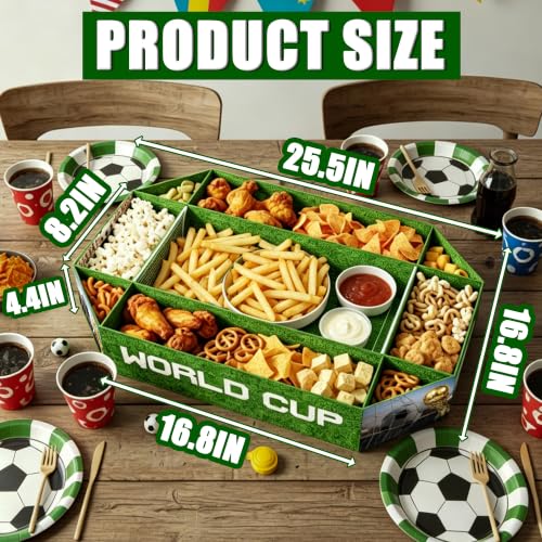 Soccer Field Snack Tray – 9-Compartment Serving Platter for Party