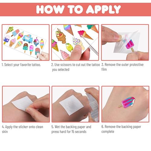 Ice Cream Temporary Tattoos for Kids - 100 PCS