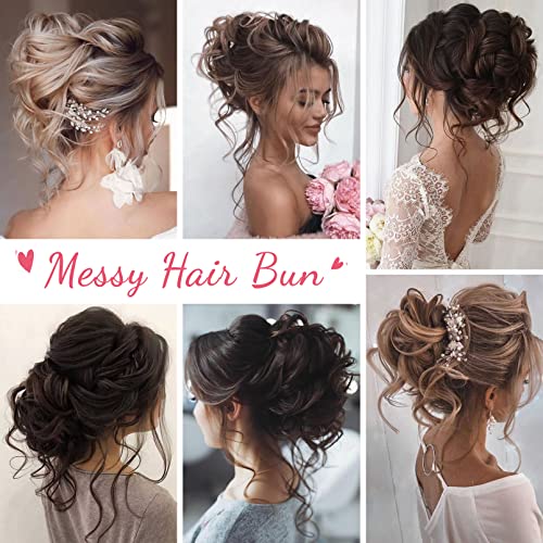 HOOJIH 2PCS Messy Bun Hair Piece, Tousled Updo with Tendrils Hair Bun Extensions Wavy Curly Hair Wrap Ponytail Hairpieces Hair Scrunchies for Women HB010 Dasiy - Black