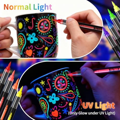 UV Glow Face Paint Markers - 8 Pack Neon Black Light Body Art Pens