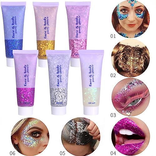 2 Pcs Body Glitter Gel, Neon Outfit Glow Party for Face and Body Hair Face Nail Glitter Stick Makeup.(06-White Moonbeam)