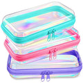 Hoolerry 3 Pcs Clear Hard Zipper Case Makeup Bag Plastic Zipper Pouch Christmas Storage Case Portable Travel Organizer Bin for Cosmetics, Building Blocks, Puzzles(Laser,S)