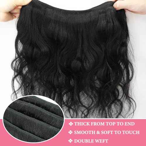 12A Body Wave Human Hair Bundles with Closure 22 24 26+20 Inch 5x5 HD Lace Closure 100% Brazilian Virgin Human Hair 3 Bundles with Closure Deals Hair Extensions Quick Weave Bundle Natural Black