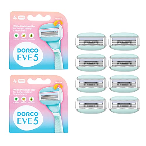 DORCO eve Pack of 5 Razors for Extra Smooth Shaving (No Razor Handle, 8 Piece Razor Blade Refills), Razors for Shaving with Aloe Vera Moisture Bar, Interchangeable Cartridge for Sensitive Skin