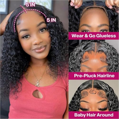 Ailwelia 12 Inch Curly Bob Wig - 5x5 HD Lace Closure, 200% Density