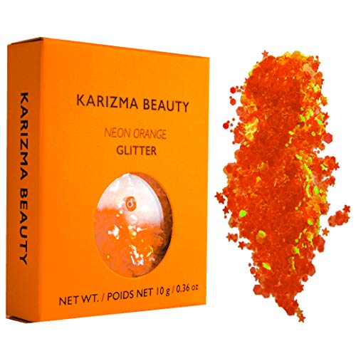 KARIZMA Neon Nights! 4X 10g Chunky Face Glitter, Hair, Eye and Body for Women and Men. Rave Festival Accessories and Cosmetic Makeup. Loose Pots
