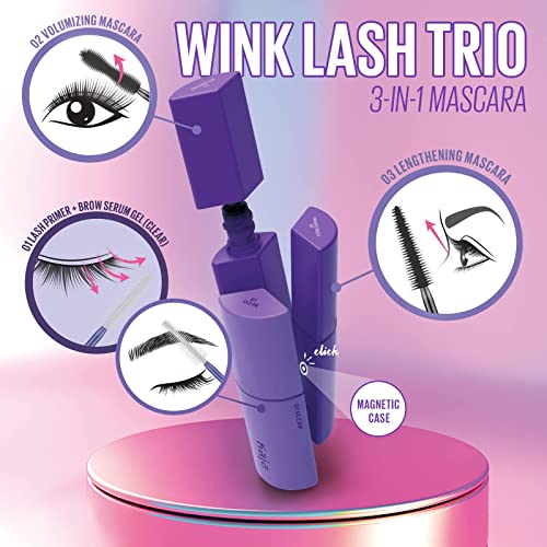 Kaja 3-in-1 Multi-tasking Mascara - Wink Lash Trio | with Panthenol, Clear Eye Lash Serum, Volumizing, Intense Length Mascaras, Black, Eye Irritation Tested