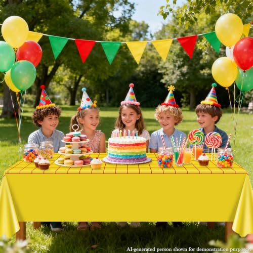 QUERICKY 4 Pack Colorful Cow & Check Pattern Plastic Tablecloths for Kids Birthday & Baby Shower, 87x51 inch, Blue, Yellow, Black