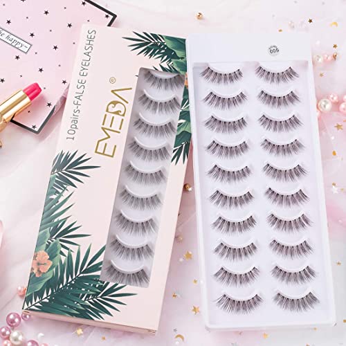 EMEDA 3D False Eyelashes 12mm Natural Wispy Cat Eye 10 Pairs