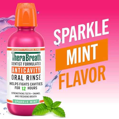 TheraBreath Anticavity Fluoride Mouthwash 16 Fl Oz Pack of 2 - Sparkle Mint, Alcohol-Free, Enamel Support