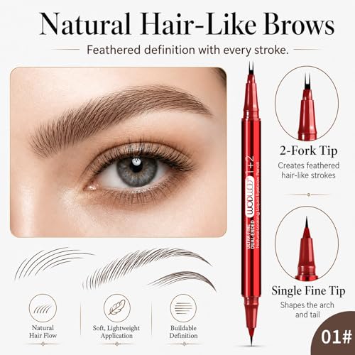 Eyebrow Pencil for Women, Dual-Ended Microblading Pen with 2-Fork Tip