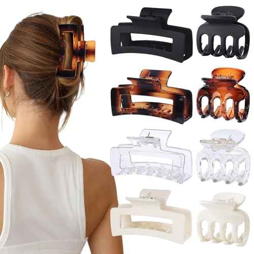 Medium Hair Clips for Women 8 Pcs Small Claw Clips for Thin and Thick Hair 2 Styles Hair Claw Clips Combination Rectangle Banana Jaw Hair Accessories for Women and Girls (Transparent)