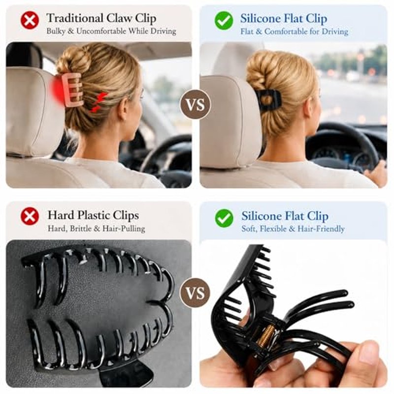 4 Inch Flat Hair Clips for Women, Soft Silicone Claw Clips