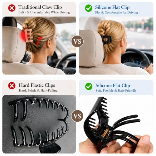 4 Inch Flat Hair Clips for Women, Soft Silicone Claw Clips