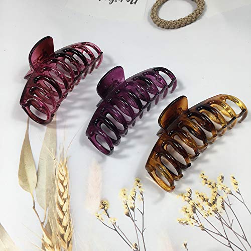 4.3" Large Hair Claw Clips Thick Hair Jaw Clips Non Slip Ponytail Holder Hair Clip Clamps Teeth for Shower Updo (3Pack Multicolor)