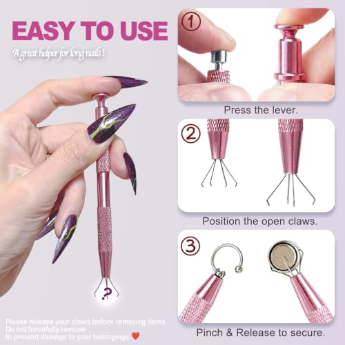 2 Pcs Piercing Jewelry Pickup Tools for Flat Back Earrings & Nose Rings - Pink