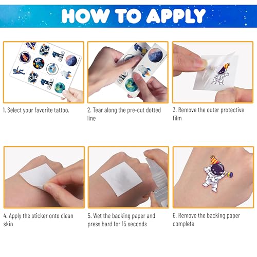 96 Pc Pre-Cut Astronaut Temporary Tattoos for Kids