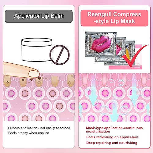 Reengull 30 PCS Lip Mask Collagen Lip Masks Sheet for Dry Lips, Gel Lip Mask Pack for Remove Dead Skin, Moisturizes and Lightens Lip Lines (30 PCS, Pink)