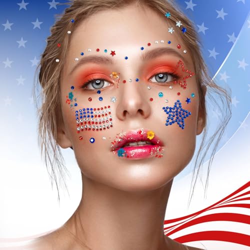 900 Pcs Patriotic Face Gems Stickers - 4th of July Rhinestones