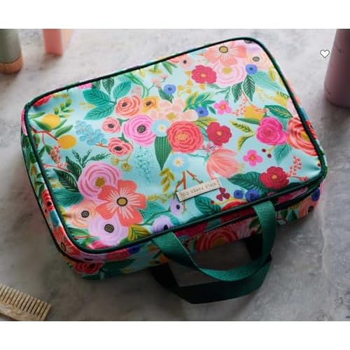 RIFLE PAPER CO. Travel Toiletry and Cosmetic Case | Multi Pocket Makeup Organizer Bag, Zipper Closure, Removable Clear Pouch, Lay Flat Design | Garden Party Pattern