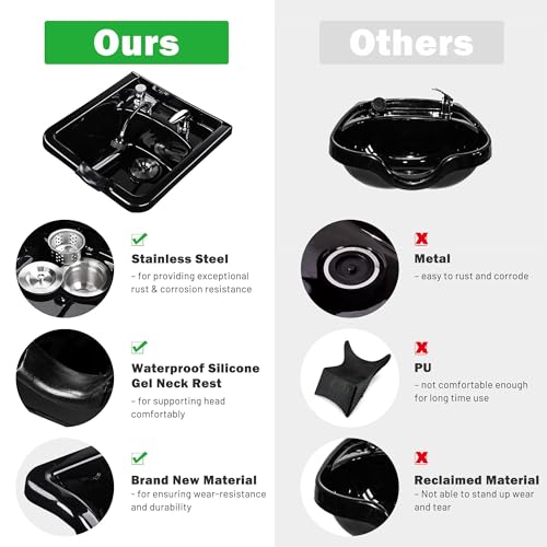 Shampoo Bowl Sink with Neck Rest for Salon & Home Use