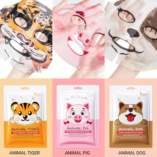 Erinde 7 Pack Animal Character Sheet Masks, Face Masks for Kids Teens Skin Care, Girls Night Skincare Spa Party, Birthday Gifts for Women Men