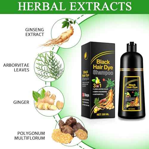 ALIVER Hair Dye Shampoo (Black) - 3-in-1 Natural Herbal Essence: Coloring, Nourishing, and Hair Growth Promoter - 500ml, Hypoallergenic and Harmless for Scalp Care