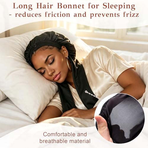 FOWSRHRG Long Sleeping Hair Bonnet for Braids, Curls & Locs, Breathable & No Slip