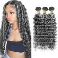 Gray Deep Wave Human Hair Bundles 24 Inch - Brazilian Virgin Remy, Full & Bouncy