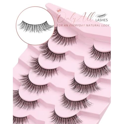 Onlyall Natural Lashes Wispy Lashes Natural Look False Eyelashes Natural Flared Eyelashes False Eye Lashes Soft Fluffy Lashes 7 Pairs D-K06, Black