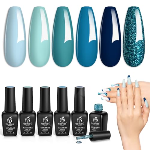 Beetles Gel Polish Kit - Navy Blue & Teal Glitter 6-Pack