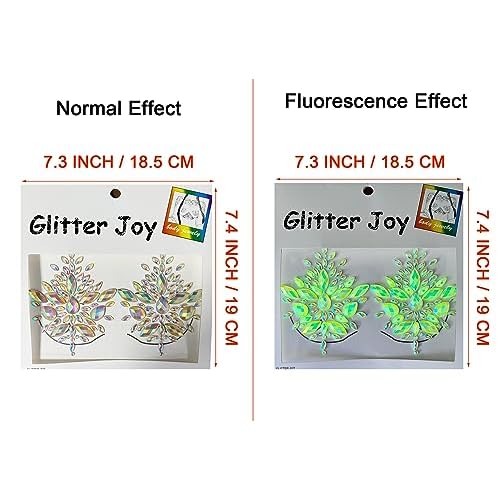 Glow in The Dark Body Gems Stick on Luminous Body Jewery Glitter Women Makeup for Festival Party, 2-Pack
