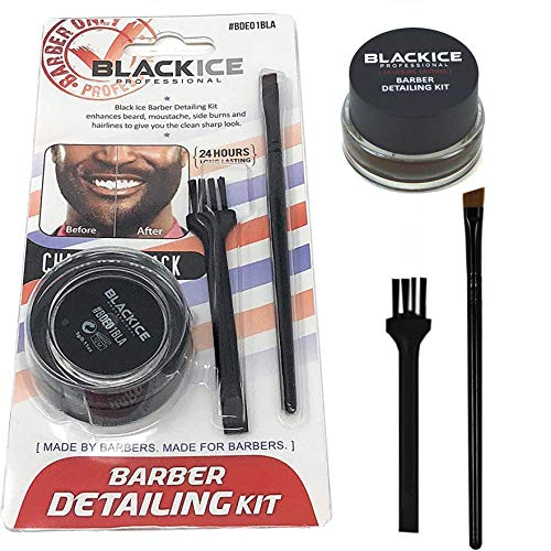 Black- Ice Barber Detailing Kit Enhance Beard & Mustache Sharp Hairline Brush Color (Charcoal Black)