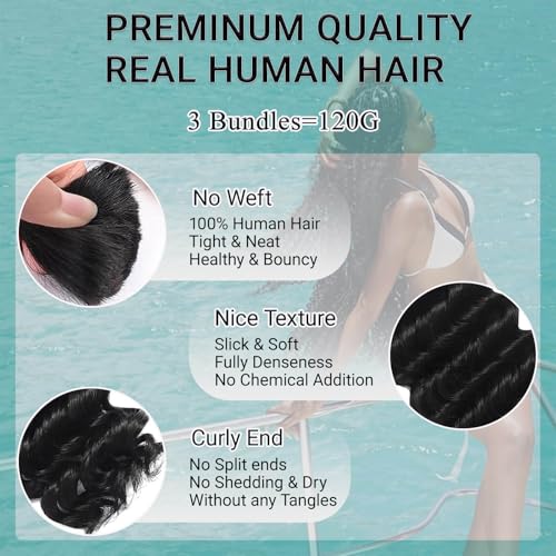 26 Inch Virgin Human Braiding Hair for Boho Braids - 120g Deep Wave Bulk