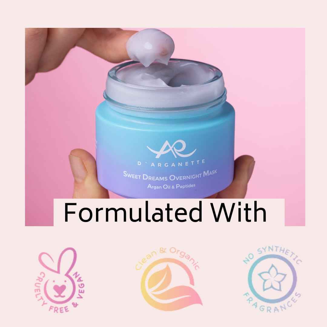 D'Arganette Sweet Dreams Sleeping Mask with Antioxidant-rich Argan Oil, Peptides, and Niacinamide– Radiance Boosting Hydrating Face Moisturizer For Dry Skin - 3.4 oz- Made In USA