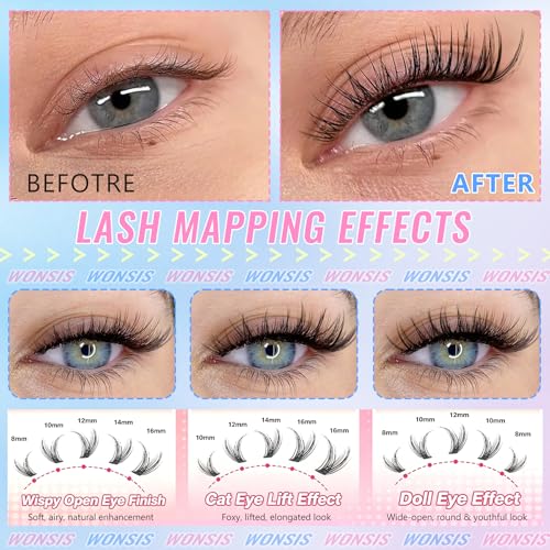 WONSIS Wispy Lash Clusters for DIY Extensions - C Curl