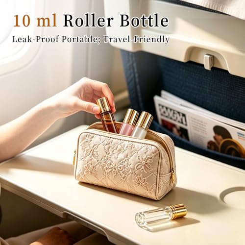 Rose Quartz Roller Bottles 10ml Essential Oils Set - 8 Color-Coded Glass Bottles