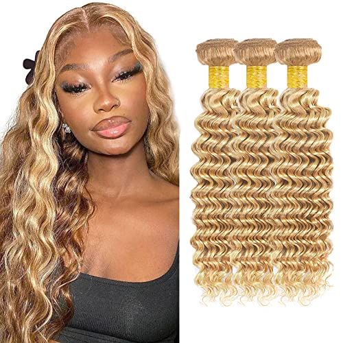 P27/613 Blonde Deep Wave Human Hair Bundles - 3 Pack